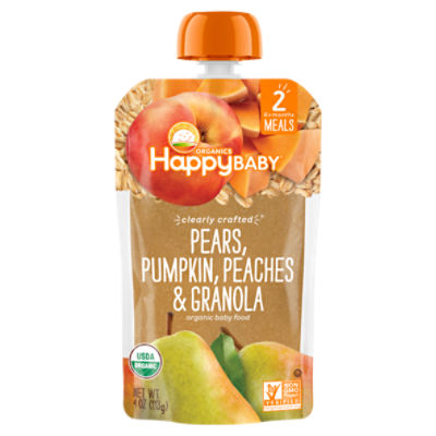 Happy Baby Organics Organic Pears, Pumpkin, Peaches & Granola Baby Food, Stage 2, 6+ Months, 4 oz