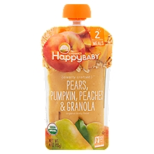 Happy Baby Organics Organic Pears, Pumpkin, Peaches & Granola Stage 2 6+ Months, Baby Food, 4 Ounce