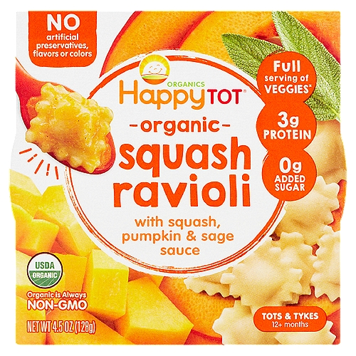 Happy Tot Organics Organic Squash Ravioli Tots & Tykes 12+ Months, 4.5 oz