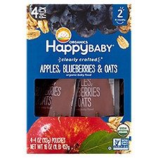 Happy Baby Organics Apples, Blueberries & Oats Stage 2 6+Months, Organic Baby Food, 4 Ounce
