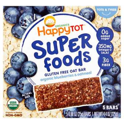 Happy Tot Organics Super Foods Gluten Free Oat Bar, Tots & Tykes, 0.88 oz, 5 count