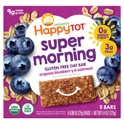 Happy Tot Organics Super Morning Gluten Free Oat Bar Organic Blueberries & Oatmeal 5-0.88 oz Bars UNIT