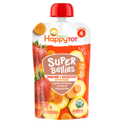 Happy Tot Organics Super Bellies Stage 4 Immune + Digestive Support Blend Organic Bananas, Carrots & Strawberries Pouch 4 oz UNIT