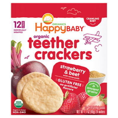 Happy Baby Organics Strawberry & Beet Organic Teether Crackers, 0.14 oz, 12 count