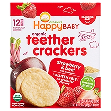 Happy Baby Organics Teether Crackers, Strawberry & Beet Organic, 1.69 Ounce