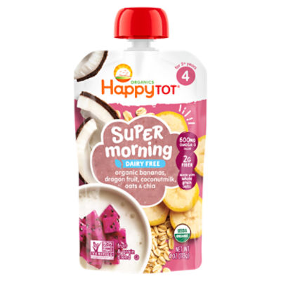 Happy Tot Organics Super Morning Stage 4 Dairy Free Organic Bananas, Dragon Fruit, Coconut Milk, Millet & Vanilla + Super Chia Pouch 4 oz UNIT