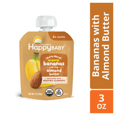 Happy Baby Organics Nutty Blends Organic Bananas with Almond Butter Baby Foods, 6+ Months, 3 oz