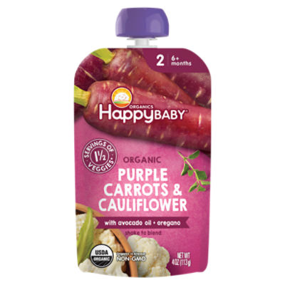 Happy Baby Organics Organic Purple Carrots & Cauliflower, Stage 2, 6+ Months, 4 oz