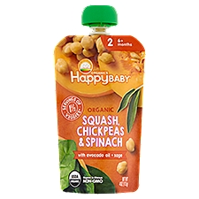 Happy Baby Organics Organic Squash, Chickpeas & Spinach Baby Food, Stage 2, 6+ Months, 4 oz