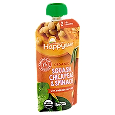 Happy Baby Organics Organic Squash, Chickpeas & Spinach Stage 2 6+ Months, Baby Food, 4 Ounce