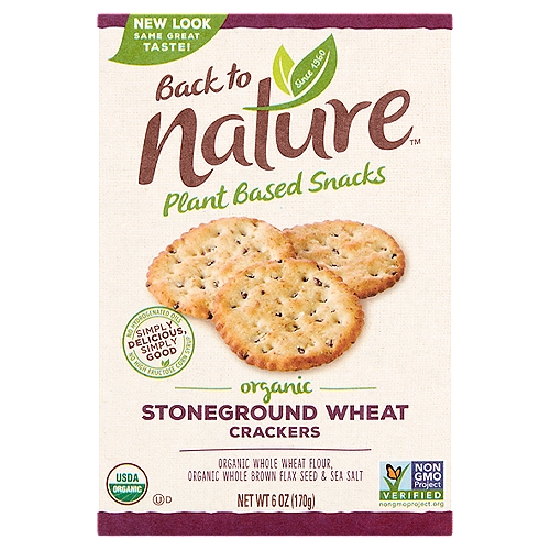Back to Nature Organic Stoneground Wheat Crackers, 6 oz
Craving a hearty, flavorful cracker? These delicious crackers will please your taste buds. Made with organic ingredients like whole wheat flour, whole brown flax seed, and sprinkled with sea salt, you can eat them plain or paired with of your favorite topping.