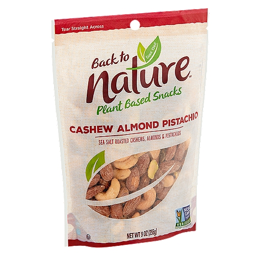 Back to Nature Cashew Almond Pistacho Plant Based Snacks, 9 oz
We blended together our favorite nuts to create a delicious snack you can enjoy at any time. Take these along on your next outing or grab a handful when you're at work. Nature got it right.