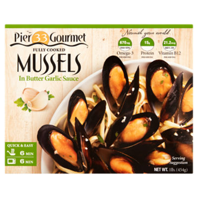 Pier 33 Gourmet Mussels in Butter Garlic Sauce, 1 lb, 16 Pound