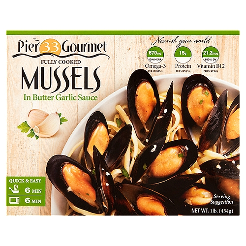 Pier 33 Gourmet Mussels in Butter Garlic Sauce, 1 lb