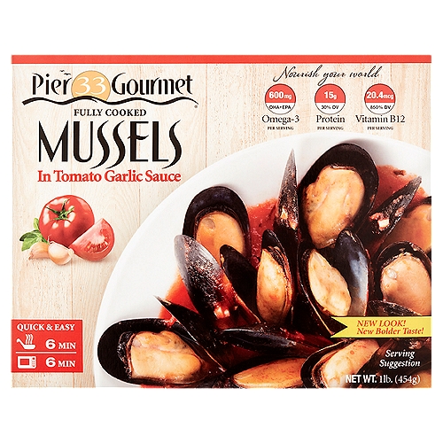 Fully cooked, gourmet quality whole mussels