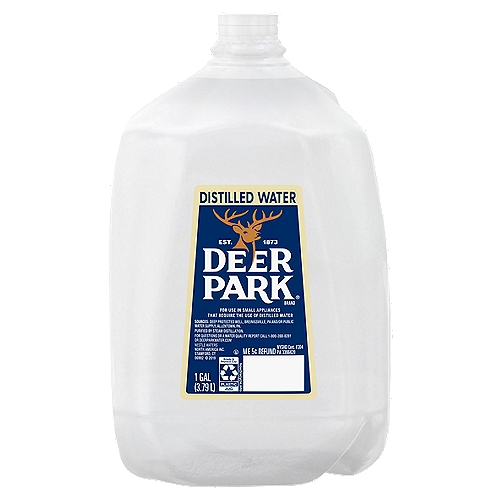 DEER PARK Brand Distilled Water, 1-gallon plastic jug
DEER PARK Brand Distilled Water is purified water that has gone through a meticulous distillation process. The result: a pure bottled water that's great to keep around the home. It's ideal for use in small appliances, reducing the risk of damaging mineral buildup. So when you're looking for a trusted distilled water brand, choose DEER PARK.