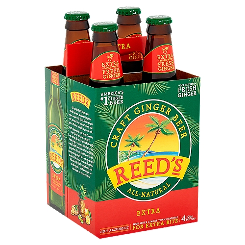 Reed's Extra Craft Ginger Beer, 4 count, 12 oz
