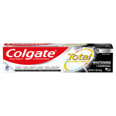 Colgate Total Whitening + Charcoal Toothpaste, Mint Toothpaste, 5.1 oz Tube
