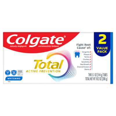 Colgate Total Active Prevention Whitening Gel Toothpaste Value Pack, 5.1 oz, 2 count