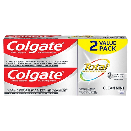 Colgate Total Clean Mint Toothpaste, Mint Toothpaste, 5.1 oz Tube, 2 Pack
