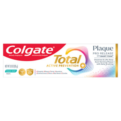 Colgate Total Active Prevention+ Plaque Pro Release with Smart Foam Fresh Mint Toothpaste, 3.0 oz
