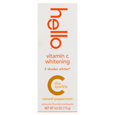 Hello Vitamin C Whitening Natural Peppermint Anticavity Fluoride Toothpaste, 4.0 oz
