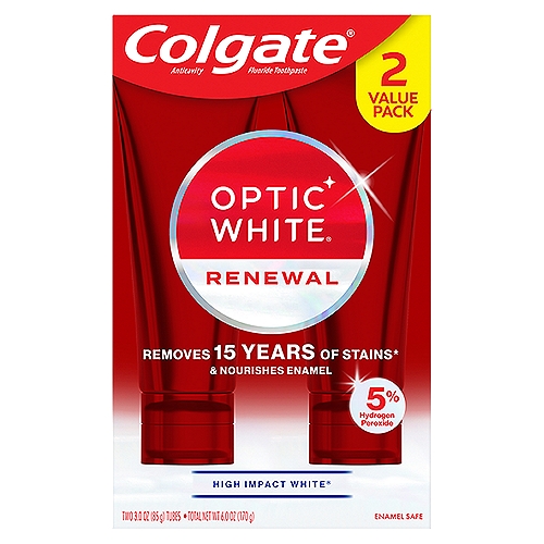 Colgate Optic White High Impact White Renewal Anticavity Fluoride Toothpaste, 3.0 oz, 2 count