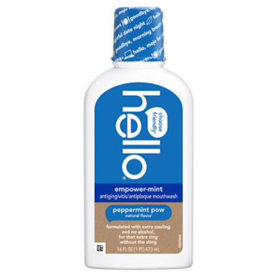 hello Empower-Mint Fluoride Free and Alcohol Free Mouthwash, Peppermint Pow, 16 Fl Oz Bottle, 16 Fluid ounce