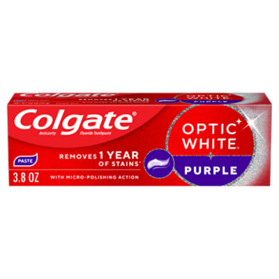 Colgate Optic White Purple Fresh Mint Anticavity Fluoride Toothpaste, 3.8 oz, 3.8 Ounce