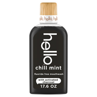 hello Chill Mint Alcohol Free Mouthwash with Activated Charcoal, Fluoride Free Mouthwash, 17.6 fl oz, 17.6 Fluid ounce