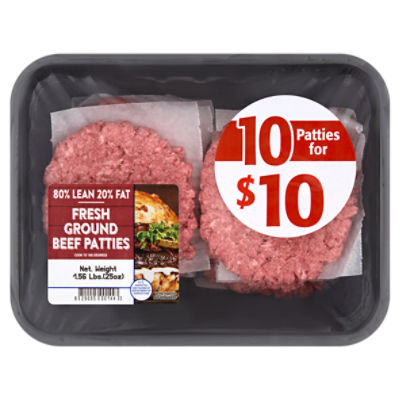 Ava 80% Lean 20% Fat Fresh Ground Beef Patties, 25 oz
