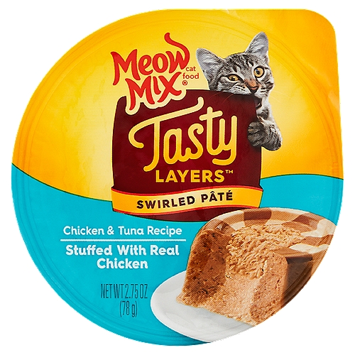 Meow Mix Tasty Layers Chicken & Tuna Recipe Swirled Pâté Cat Food, 2.75 oz