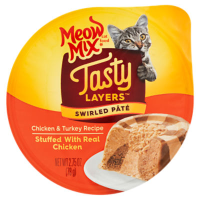 Meow Mix Tasty Layers Chicken & Turkey Recipe Swirled Pâté Cat Food, 2.75 oz