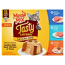 Meow Mix Tasty Layers Swirled Pâté Cat Food Variety Pack, 2.75 oz, 12 count