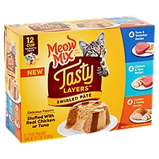 Meow Mix Tasty Layers Swirled Pâté Cat Food Variety Pack, 2.75 oz, 12 count