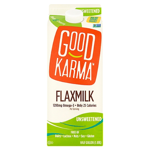 Good Karma Unsweetened Flaxmilk, half gallon
Rich, Creamy, Delicious, Happy!
The smooth, creamy and satisfying flavor of Good Karma Flax Milk® inspires a full heart and good health! Made with cold-pressed organic flaxseed oil, it's a delicious and nutritious source of omega-3 healthy fats and other good-for -you nutrients. Plus, Good Karma Flaxmilk is versatile, creamy, and, as always, allergen friendly.
That's enough to make anyone smile!