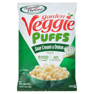Sensible Portions Garden Veggie Sour Cream & Onion Flavored Baked Corn Puffs, 3.75 oz, 3.75 Ounce