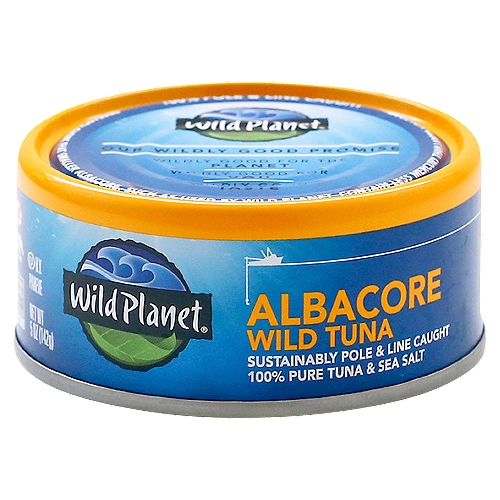Wild Planet Albacore Wild Tuna, 5 oz
All omega-3s are retained. Averages 705mg EPA and DHA omega-3 per serving.

Dolphin Safe®

Research Shows that Smaller Albacore, Such as Used by Wild Planet, Contain Less Mercury than Larger Albacore.