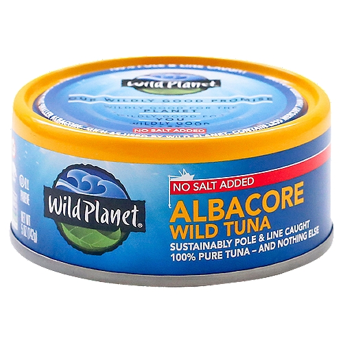Wild Planet No Salt Added Albacore Wild Tuna, 5 oz
Dolphin Safe®

All omega-3s are retained. Averages 705mg EPA and DHA omega-3 per serving.

Research Shows that Smaller Albacore, Such as Used by Wild Planet, Contain Less Mercury than Larger Albacore.