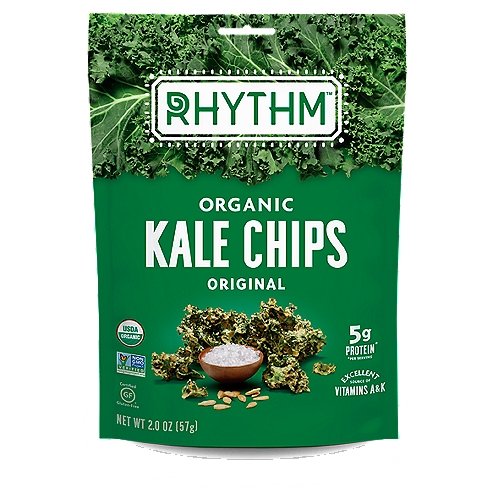 Rhythm Superfoods Original Kale Chips Og 2 Oz
5 Protein*
*Per Serving

Snacks Full of Life™
Have you met the OG of perfectly crisped kale? Let us introduce you to our Organic Original Kale Chips. Packed with protein and fresh flavor, all others hail to this crunchy kale. They're gently dehydrated under low heat to keep in all of the nourishing Vitamins A and K, minerals and goodness that won't kale your vibe.