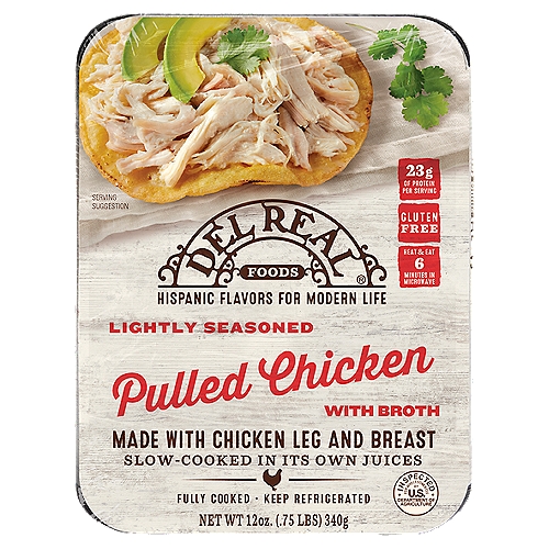 Del Real Foods Lightly Seasoned Pulled Chicken with Broth, 12 oz