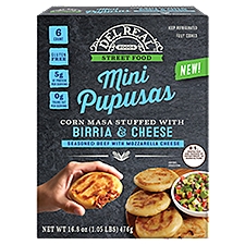 Del Real Foods Street Food Corn Masa Stuffed with Birria and Cheese Mini Pupusa, 6 count, 16.8 oz