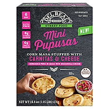 Del Real Foods Street Food Corn Masa Stuffed with Carnitas and Cheese Mini Pupusas, 6 count, 16.8 oz