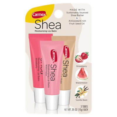 Carmex Strawberry Watermelon Vanilla Bean Shea Moisturizing Lip Balm, 0.35 oz, 3 Count