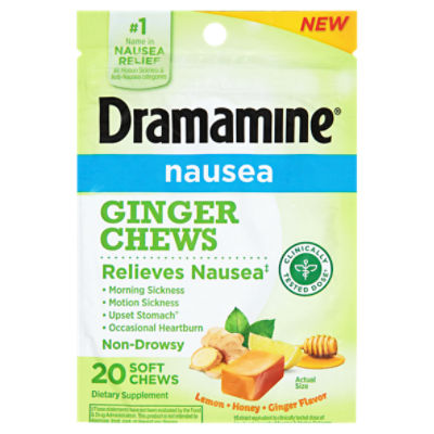 Dramamine Nausea Ginger Chews Dietary Supplement, 20 count