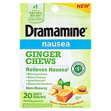 Dramamine Nausea Ginger Chews Dietary Supplement, 20 count
