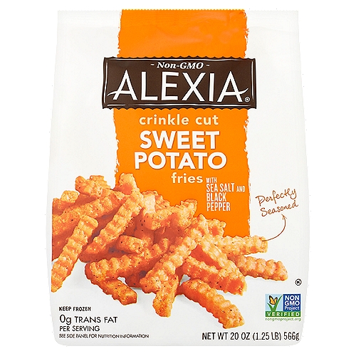 Alexia Crinkle Cut Sweet Potato Fries with Sea Salt and Black Pepper, 20 oz
A perfect blend of sea salt and crushed black pepper on a sweet potato crinkle cut fry