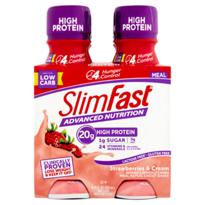 SlimFast Advanced Nutrition Strawberries & Cream Meal Replacement Shake, 4 count, 11 fl oz