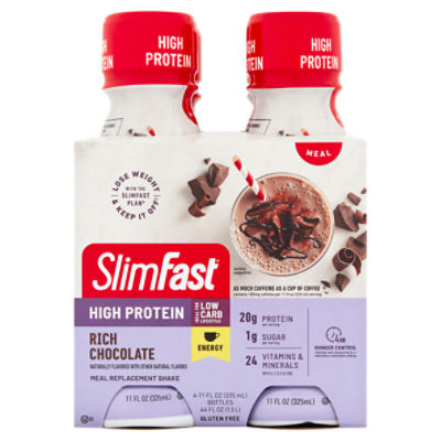 Slimfast Advanced Energy Rich Chocolate Meal Replacement Shake, 11 fl oz, 4 count