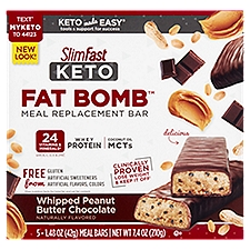 SlimFast Keto Fat Bomb Meal Replacement Bar, 1.48 oz, 5 count